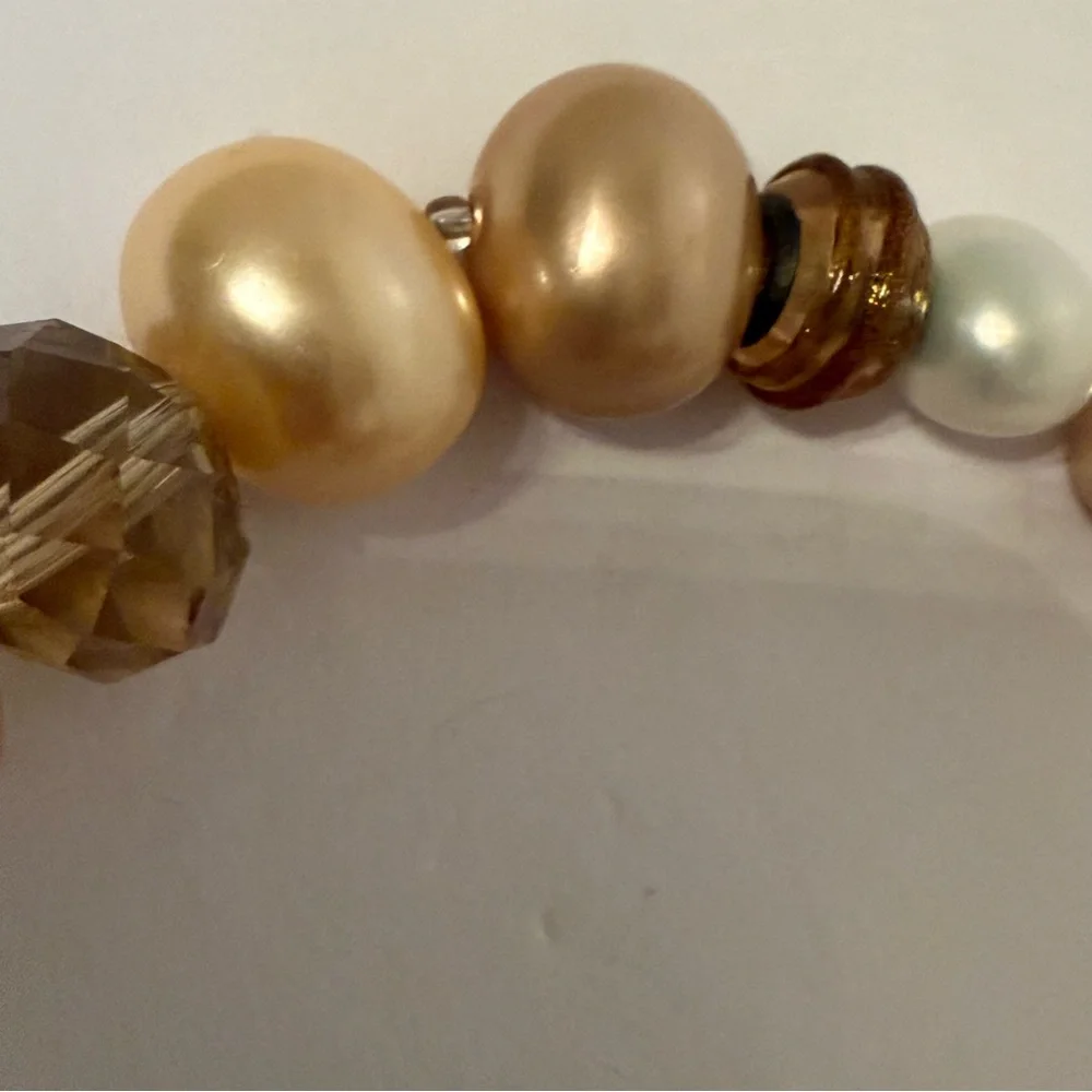 VINTAGE NECKLACE TRICOLOR FAUX GLASS PEARLS BEADS FAUX SMOKY QUARTZ CRYSTAL